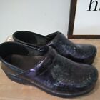 Dansko  Swirl Patent Leather Clogs Purple Black Green Womens 39 8.5-9 Shoes