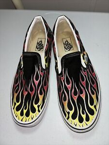 Vans Classic Slip-On Sneakers Shoes Men's Size 11 Flames-Black 500714