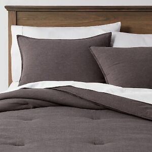 Full/Queen Space Dyed Cotton Linen Comforter & Sham Set Dark Gray - Threshold