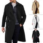 Men Woolen Trench Coat Double Breasted Business Overcoat Winter Warm Long Jacket