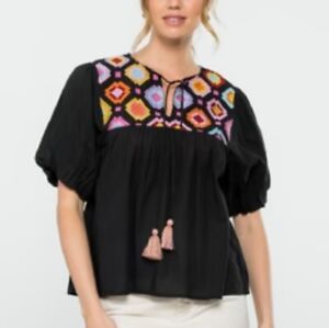 THML black babydoll embroidered swing top women's med