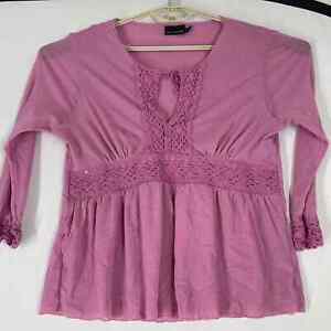 The Limited Women Babydoll Tunic Top XL Pink 100% Nylon Long Sleeve Flowy