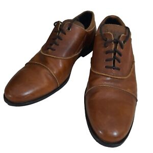 Mens Dress Shoes 10M Brown Leather Cap Toe Lace Up Oxford Derby Bull Boxer