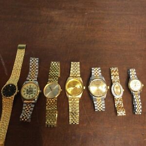 Lot of 8 Watches For Parts & Repairs Gold And Two Tone (Untested As Is)