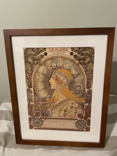 Mucha 1896 Zodiac Framed Print La Plume 12x15 Art Nouveau Astrology Bohemian Art