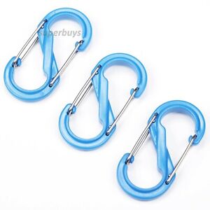 3pcs Plastic Blue S Carabiner Hook Snap Clip Ring Clasp Double Dual Backpack