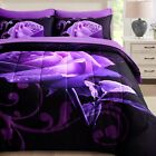Purple Comforter Set Queen, Reversible Purple Rose 7 Pieces Bed in a Bag