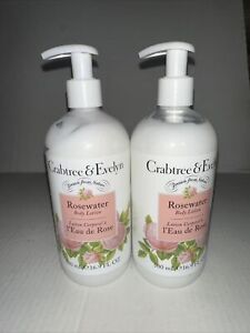 Crabtree & Evelyn Rosewater Scented Body Lotion 16.9 oz each with Pump Lot of 2