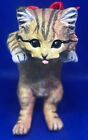 Vintage Pouncing Cat Kitten Christmas Red Bow Ribbon Figurine
