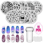 11PCS Clear Silicone Nail Art Stamping Template Kit Plate Stamper Scraper Set