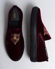 Zilli $1,250 Burgundy Red Velvet Crest Slip On Slipper Style Sneakers Shoes 9