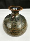 Studio Handmade Pottery Glazed Art Vase With Wire Bead Ring On Neck 4 X 3 1/2 In