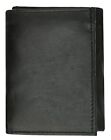 New Mens Trifold Genuine Leather Black Wallet Credit Card Case Window ID Holder