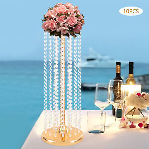New Listing10 PCS Metal Gold Flower Vase Wedding Table Centerpieces Crystal Flower Stand