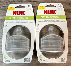 Lot NUK Bottle Nipples Simply Natural Medium Flow Silicone 2 Packs 4 Total Baby