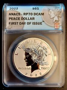 2022 Peace Dollar $1 ANACS Rev Proof High Relief RP70 DCAM First Day of Issue