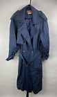 Worthington Womens 14 Vintage Belted Double Breasted Trench Coat, Navy Blue