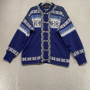 Norskwear Sweater Mens Large Fair Isle Nordic Ski 100% Wool Norway Clasps Blue
