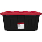 27 Gallon Snap Lid Plastic Storage Bin Container, Black with Red Lid