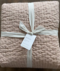 New Pottery Barn Pick-Stitch Handcrafted Linen Cotton King Quilt ~Pink Sand~