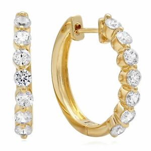 0.7ct Round Cut Hoop Lab created Diamond Solid 18K Yellow Gold Earrings