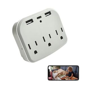 4K HD Hidden Camera Power Strip Outlet Wi-Fi Remote Access Wall Charger Spy Cam