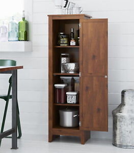Wood Freestanding Single Door Storage Cabinet Pantry Cupboard Adjustable Shelves