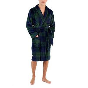 Club Room Mens Navy Plush Plaid Pajama Long Robe Loungewear L/XL BHFO 2875