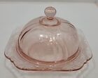 Vintage Indiana Glass Pink Madrid Recollection Covered Butter Cheese Dish Dome