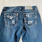 Miss Me Jeans Blue Denim Mid Rise Easy Boot Bootcut Stretch Sequins Size 28