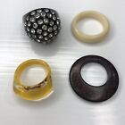 X12 Lot Crystals Resin Black Yellow Lucite Hearts Retro Rings Size 5 7 8 10
