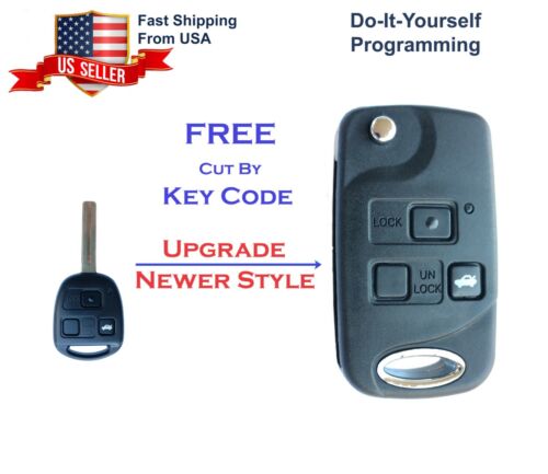 3 Buttons Remote Flip FOB for Lexus LS430 & SC430 w/4D-68 (FREE Cut by Key Code)