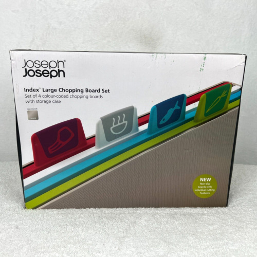 Joseph Joseph Index Large Chopping Board Set of 4 Color Coded Storage Case