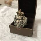 Men's Vintage Casting Black Silver Stainless Steel Lion Head Ring Band