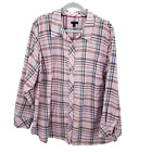 Talbots Plaid Button Up Blouse Womens Plus Size 3x Pink Multicolor Collar Shirt