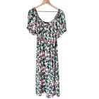 Eloquii Floral Midi Dress Sz 20 Short Sleeve Jersey Knit Elastic Off Shoulder