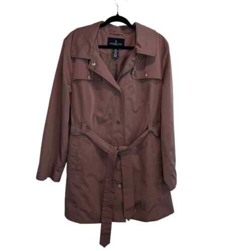 London Fog Adobe Hooded Shorter Length Button Up Trench Coat Plus Size XXL