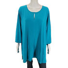 Susan Graver Modern Essential Liquid Knit Keyhole Top 3X Plus Sz Aqua Tee Shirt