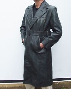 Rare Vintage Detmold GERMAN Heavy  Leather Military Trench Coat WW2 size S / M