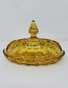 Anchor Hocking Fairfield Amber Oval Covered Glass Butter Dish Vintage