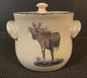 Stoneware Home&Garden Party Moose Bean Pot With Lid - 2003 - NEW