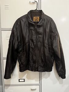Vintage Bomber Jacket Phase 2 Leather Coat Mens Regular XL Black Pocket Tear