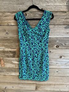 Lilly Pulitzer Rosaline About Face Woman's Blue Green Lace Cocktail Dress Sz8