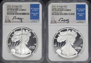 2021-W T-1 & T-2 American Silver Eagle 2 Coin Set NGC PF70 UC Moy ✪COINGIANTS✪
