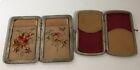 Lot of 2 Antique Victorian Calling Card Case Embroidered Leather Wallet 1900’s