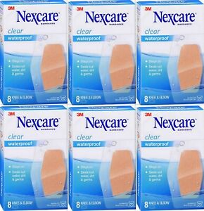 Nexcare Bandages KNEE / ELBOW CLEAR Waterproof 8 ct ( 6 Boxes )