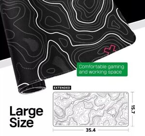 Topographic Map Large Mouse Pad XL White Lines Contour Geographic Extended Large