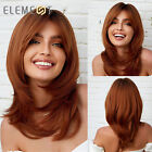 Copper Brown Layered Synthetic Hair Wigs with Bangs Long Straight Natural Wig