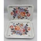 Set of 2 vintage 1960s floral metal folding lap tv trays country cottage core