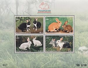 THAILAND COLOR OF RABBITS STAMPS SHEET 1999 MNH ANIMALS THAIPEX 99 HARE WILDLIFE